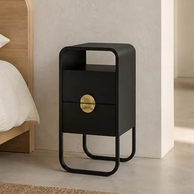 Mesa de Cabeceira Industrial Orgânico 2 Gavetas 30cm Alek A03 Nero Preto - Lyam Decor - Lyam Decor - Móveis