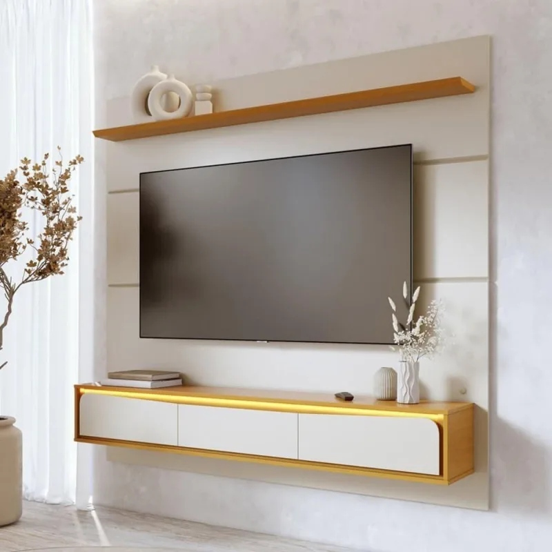 Painel para TV Toronto C04 65" 180CM MDF com LED Freijó Off White Lyam Decor - Lyam Decor - Agro