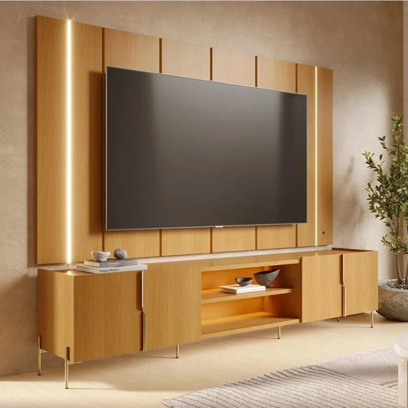 Rack com Painel para TV 75" 243CM MDP com LED Amadeirado Lyam Decor - Lyam Decor