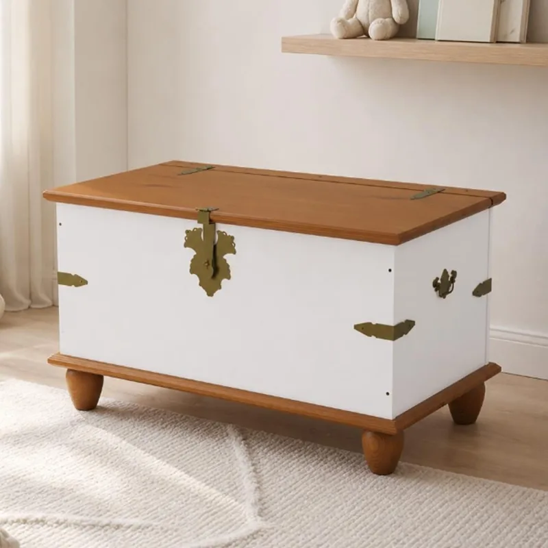 Baú Organizador Multiuso 93cm Provençal Alegra S05 Off White Nogueira - Lyam Decor - Lyam Decor