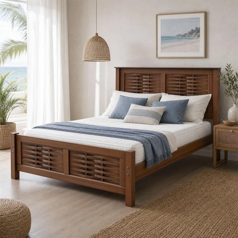 Cama Casal Queen Madeira Maciça Tramado 158x198cm Aton S05 Ipê - Lyam Decor - Lyam Decor - Móveis