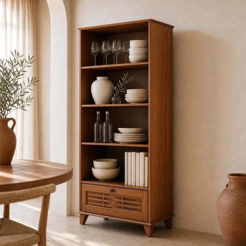 Estante Livreiro Para Sala de Estar Home Office 1 Porta 80cm Aton S05 Ipê - Lyam Decor - Lyam Decor - Móveis