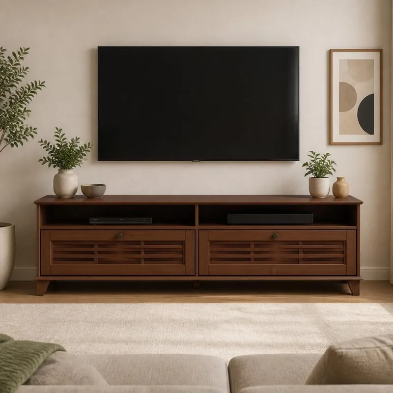 Rack Para Sala de Estar TV 65 Pol 2 Portas 180cm Madeira Maciça Aton S05 Ipê - Lyam Decor - Lyam Decor - Móveis