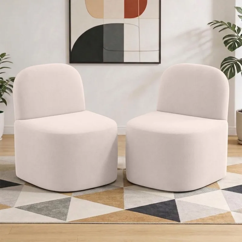 Kit 02 Poltronas Decorativas Orgânica Para Sala de Estar Living Lumiere W01 Suede Bege - Lyam Decor - Lyam Decor - Móveis