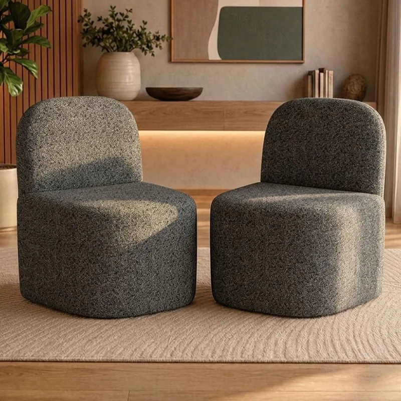Kit 02 Poltronas Decorativas Orgânica Para Sala de Estar Living Lumiere W01 Linho Mescla Chumbo - Lyam Decor - Lyam Decor - Móveis