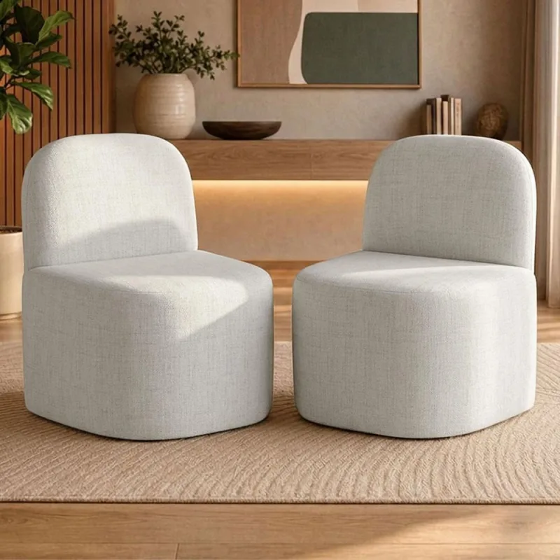 Kit 02 Poltronas Decorativas Orgânica Para Sala de Estar Living Lumiere W01 Linho Cru - Lyam Decor - Lyam Decor - Móveis