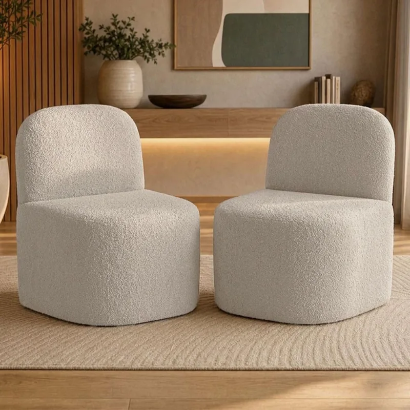 Kit 02 Poltronas Decorativas Orgânica Para Sala de Estar Living Lumiere W01 Bouclê Bege - Lyam Decor - Lyam Decor - Móveis