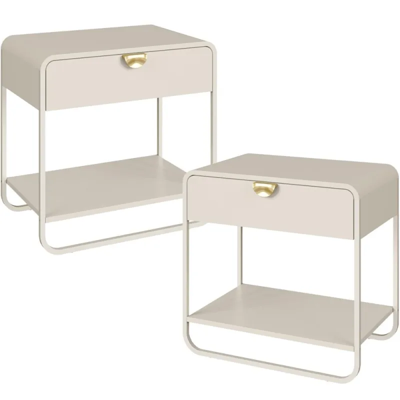 Kit 02 Mesas de Cabeceira Industrial Orgânico 1 Gaveta 60cm Alek A03 Off White - Lyam Decor - Lyam Decor - Móveis