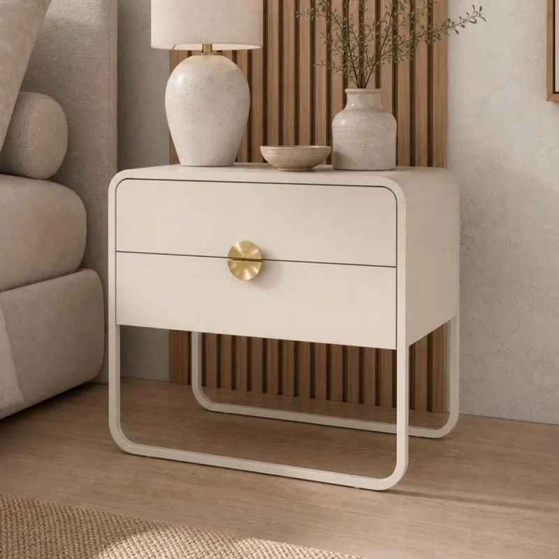 Mesa de Cabeceira Industrial Orgânico 2 Gavetas 60cm Alek A03 Off White - Lyam Decor - Lyam Decor - Móveis