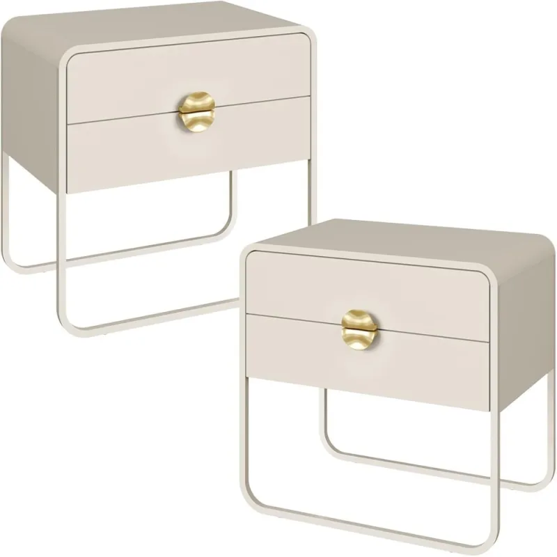 Kit 02 Mesas de Cabeceira Industrial Orgânico 2 Gavetas 60cm Alek A03 Off White - Lyam Decor - Lyam Decor - Móveis