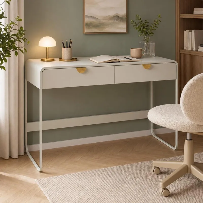 Mesa Escrivaninha Industrial Home Office 2 Gavetas 125cm Alek A03 Off White - Lyam Decor - Lyam Decor - Móveis