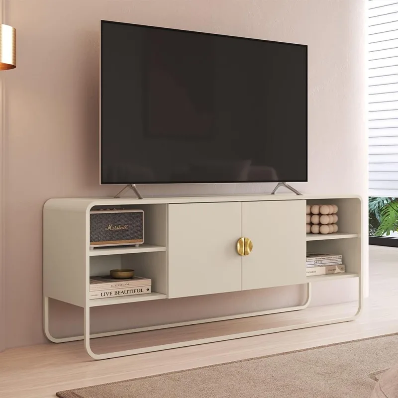 Rack Para Sala de Estar TV 55 Pol Industrial Orgânico Alek A03 Off White - Lyam Decor - Lyam Decor - Móveis