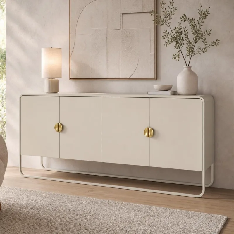 Aparador Buffet Para Sala de Jantar 4 Portas Industrial 180cm Alek A03 Off White - Lyam Decor - Lyam Decor