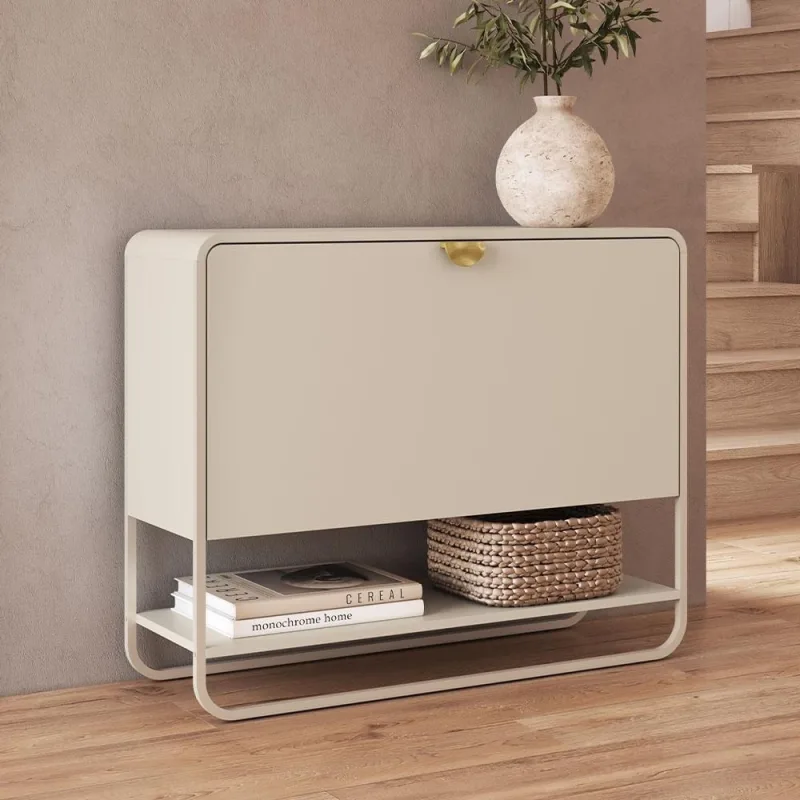 Sapateira Vertical Aparador 93cm Orgânica Industrial Alek A03 Off White - Lyam Decor - Lyam Decor