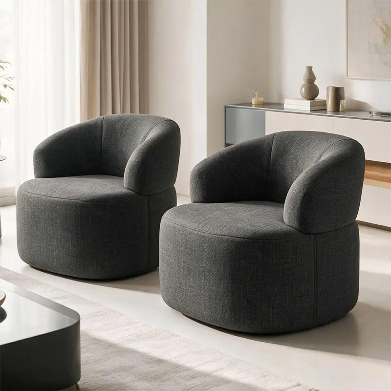 Kit 02 Poltronas Giratória Orgânica Para Sala Living Helena L02 Linho Chumbo - Lyam Decor - Lyam Decor