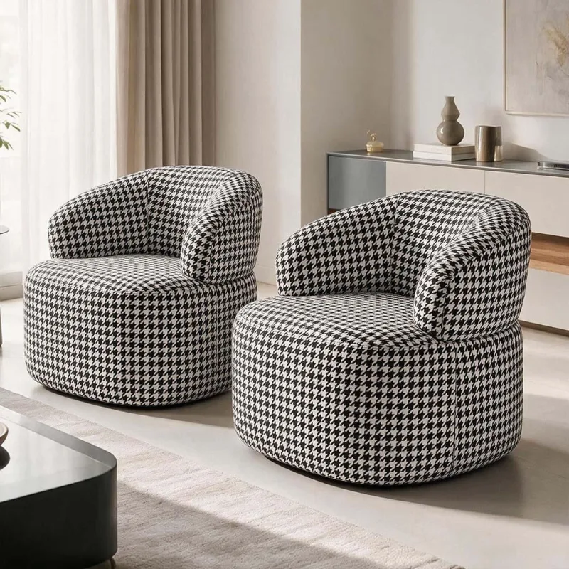 Kit 02 Poltronas Giratória Orgânica Para Sala Living Helena L02 Pied Poule - Lyam Decor - Lyam Decor