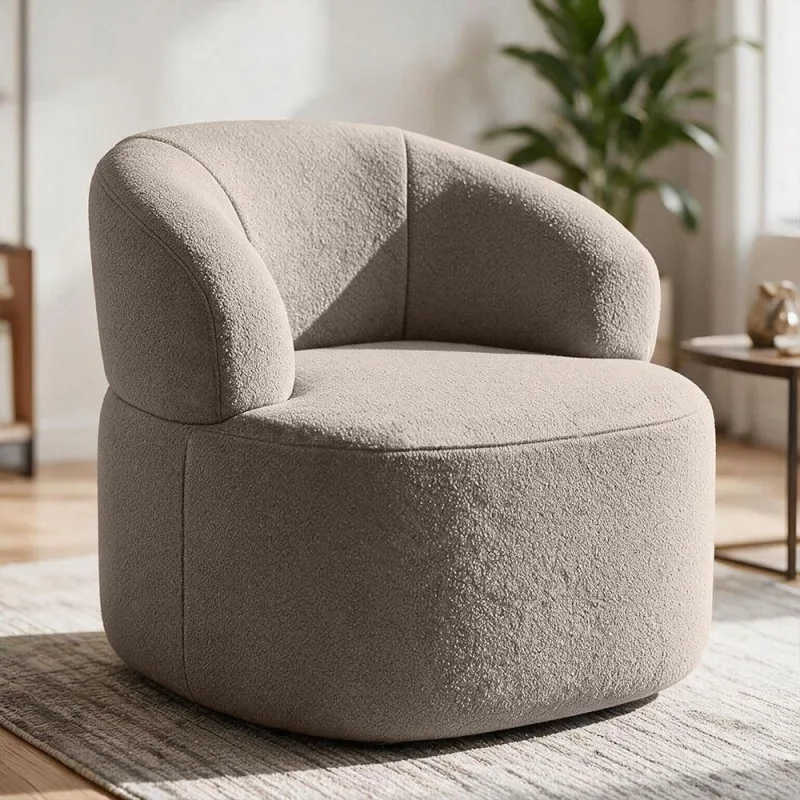 Poltrona Giratória Orgânica Para Sala de Estar Living Helena L02 Bouclê Bege - Lyam Decor - Lyam Decor - Móveis