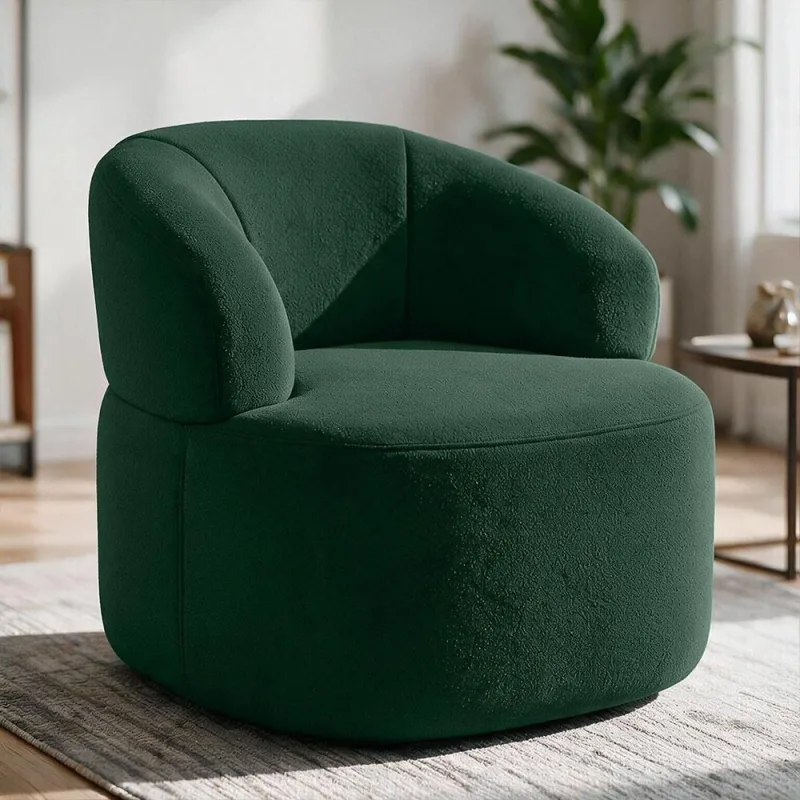 Poltrona Giratória Orgânica Para Sala de Estar Living Helena L02 Bouclê Verde - Lyam Decor - Lyam Decor