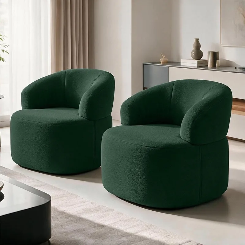 Kit 02 Poltronas Giratória Orgânica Para Sala Living Helena L02 Bouclê Verde - Lyam Decor - Lyam Decor