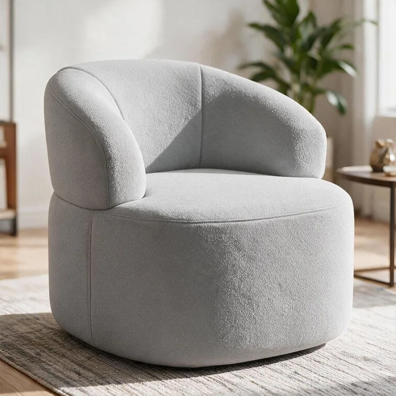 Poltrona Giratória Orgânica Para Sala de Estar Living Helena L02 Bouclê Cinza - Lyam Decor - Lyam Decor - Móveis
