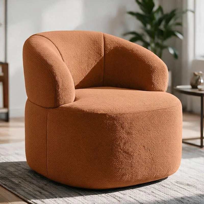 Poltrona Giratória Orgânica Para Sala de Estar Living Helena L02 Bouclê Terracota - Lyam Decor - Lyam Decor
