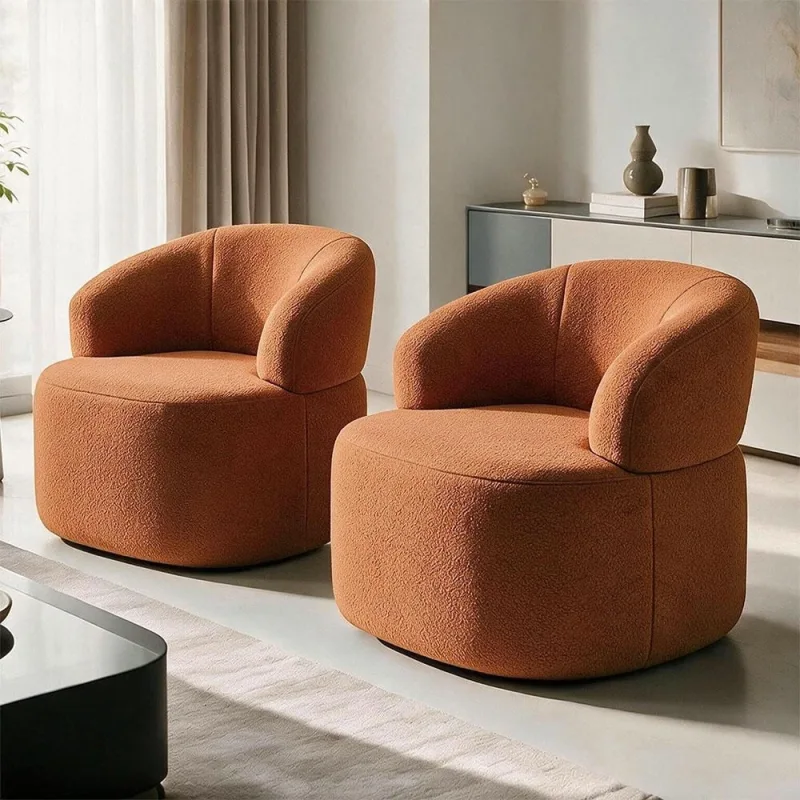 Kit 02 Poltronas Giratória Orgânica Para Sala Living Helena L02 Bouclê Terracota - Lyam Decor - Lyam Decor - Móveis