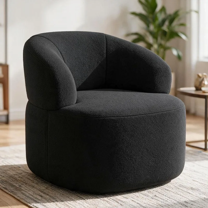 Poltrona Giratória Orgânica Para Sala de Estar Living Helena L02 Bouclê Preto - Lyam Decor - Lyam Decor - Móveis