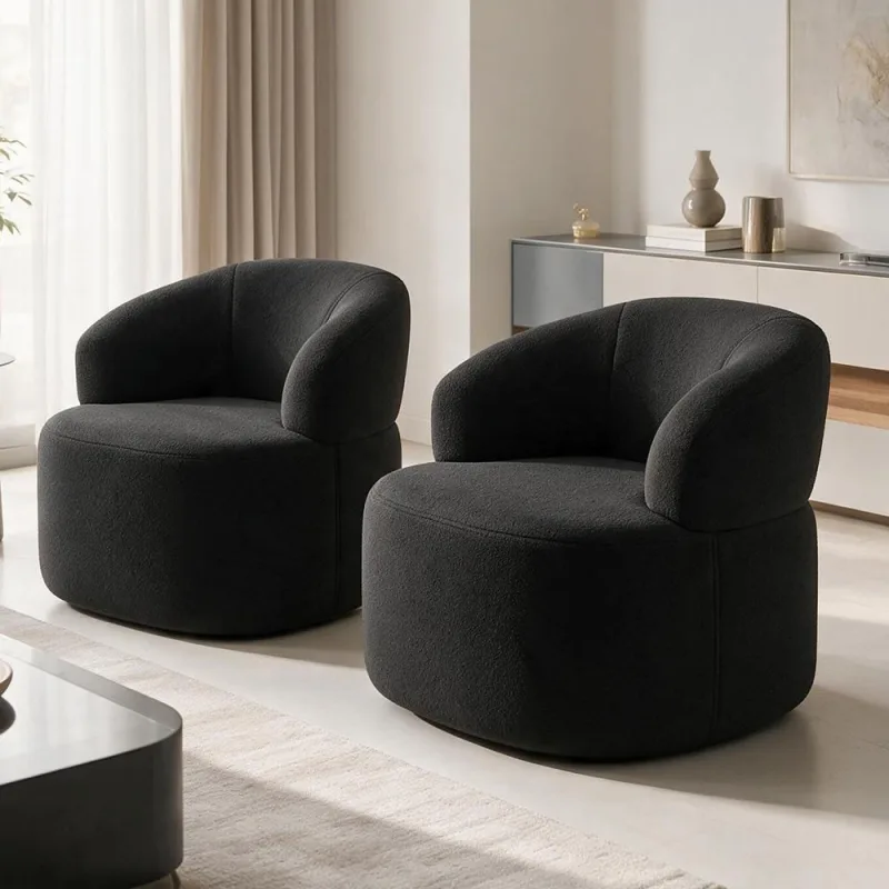 Kit 02 Poltronas Giratória Orgânica Para Sala Living Helena L02 Bouclê Preto - Lyam Decor - Lyam Decor