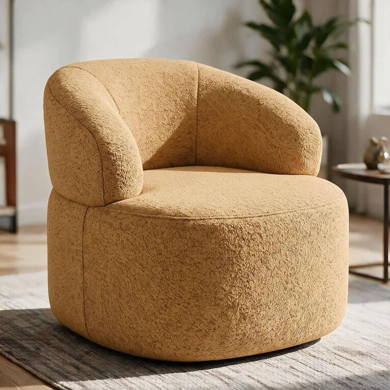 Poltrona Giratória Orgânica Para Sala de Estar Living Helena L02 Prime Bouclê Mostarda - Lyam Decor - Lyam Decor