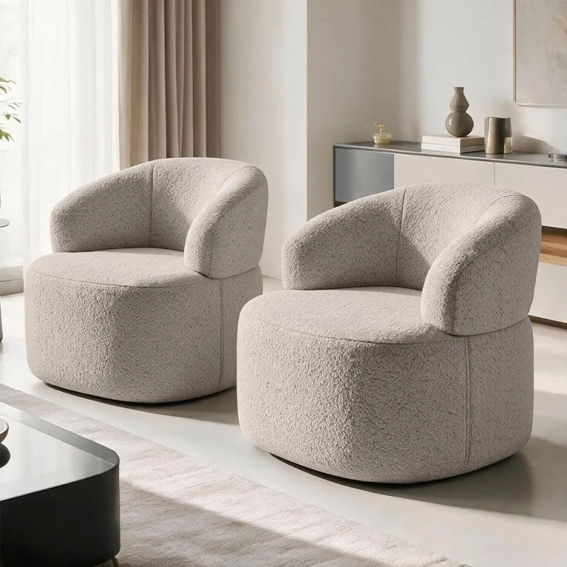 Kit 02 Poltronas Giratória Orgânica Para Sala Living Helena L02 Prime Bouclê Bege Escuro - Lyam Decor - Lyam Decor - Móveis