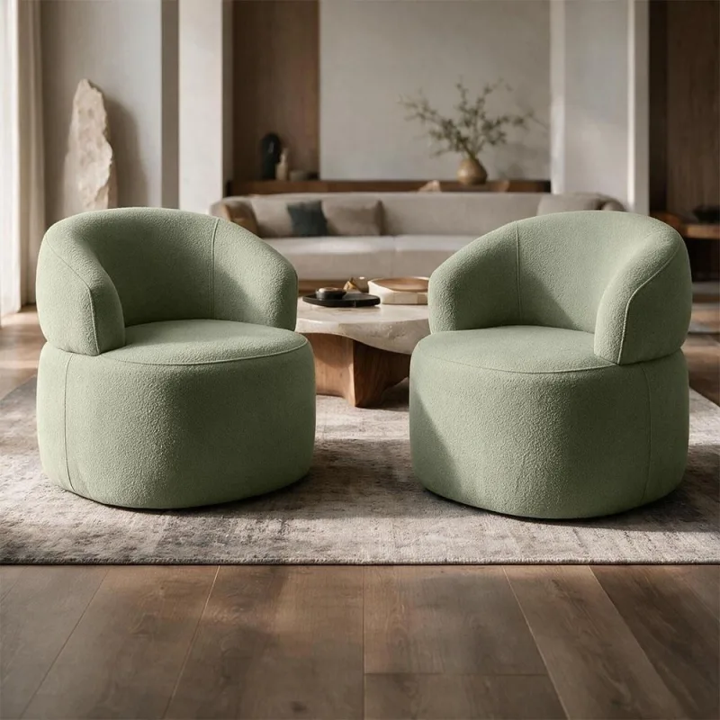 Kit 02 Poltronas Giratória Sala de Estar Living Orgânico Carmen F04 Bouclê Verde Oliva - Lyam Decor - Lyam Decor - Móveis