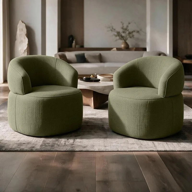Kit 02 Poltronas Giratória Sala de Estar Living Orgânico Carmen F04 Linho Verde - Lyam Decor - Lyam Decor