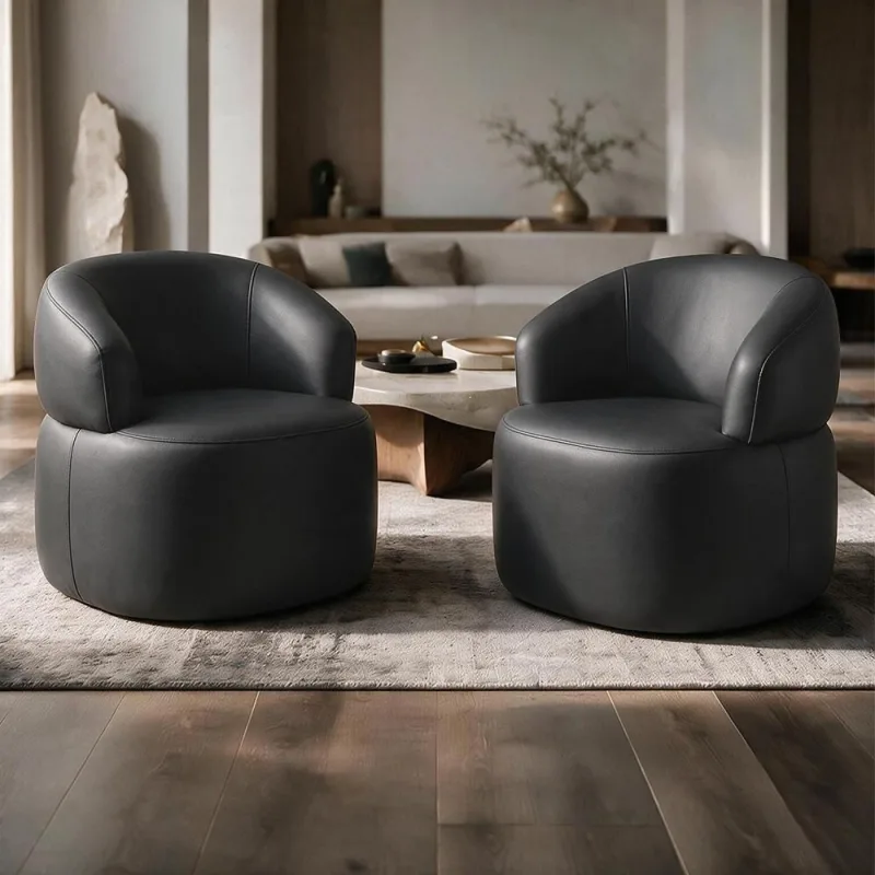 Kit 02 Poltronas Giratória Sala de Estar Living Orgânico Carmen F04 Couríssimo Preto- Lyam Decor - Lyam Decor