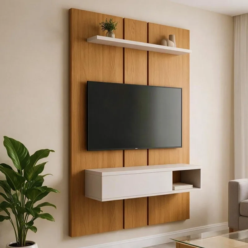 Painel Para TV 50 Pol com Bancada Suspensa 120cm Summit B01 Cinamomo Off White - Lyam Decor - Lyam Decor