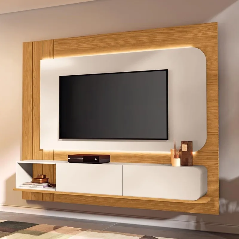 Painel Para TV 75 Pol com Bancada Suspensa e LED Legend B01 Off White Cinamomo - Lyam Decor - Lyam Decor - Móveis