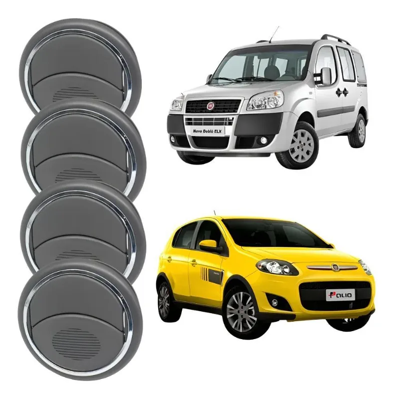 Kit 4 Difusor Saída De Ar Doblo 2002 Cinza Escuro Aro Cromado