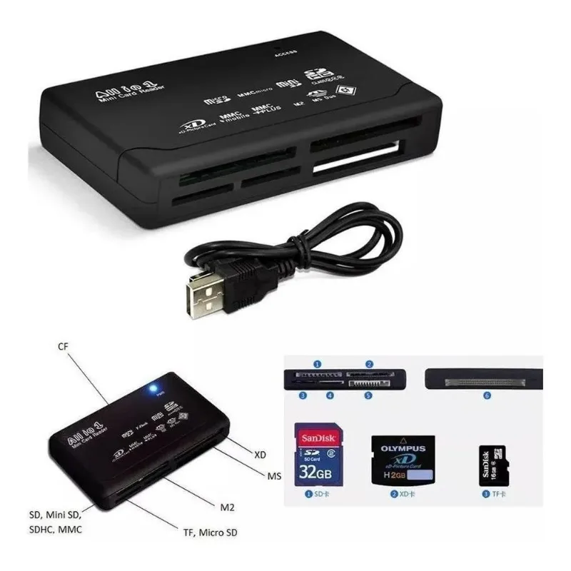 Leitor Cartão Memória USB CF SD Micro SDHC SIM Multilaser