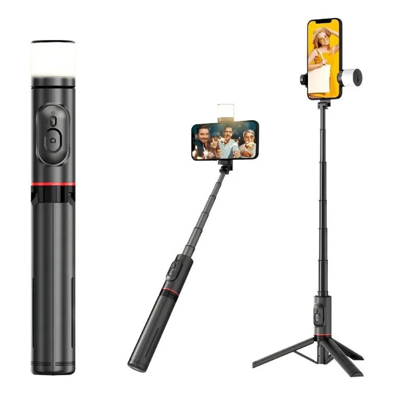 Bastão Pau De Selfie Celular Com Controles Remotos E Luz Pre