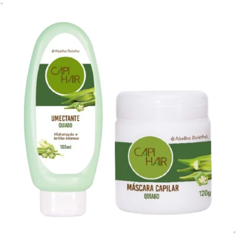 Kit Umectante e Máscara Capilar Hidratação e Brilho 100ml+120g Abelha Rainha Quiabo CapiHair Kit Umectante E Máscara Capilar Quiabo Capi Hair Hidratação