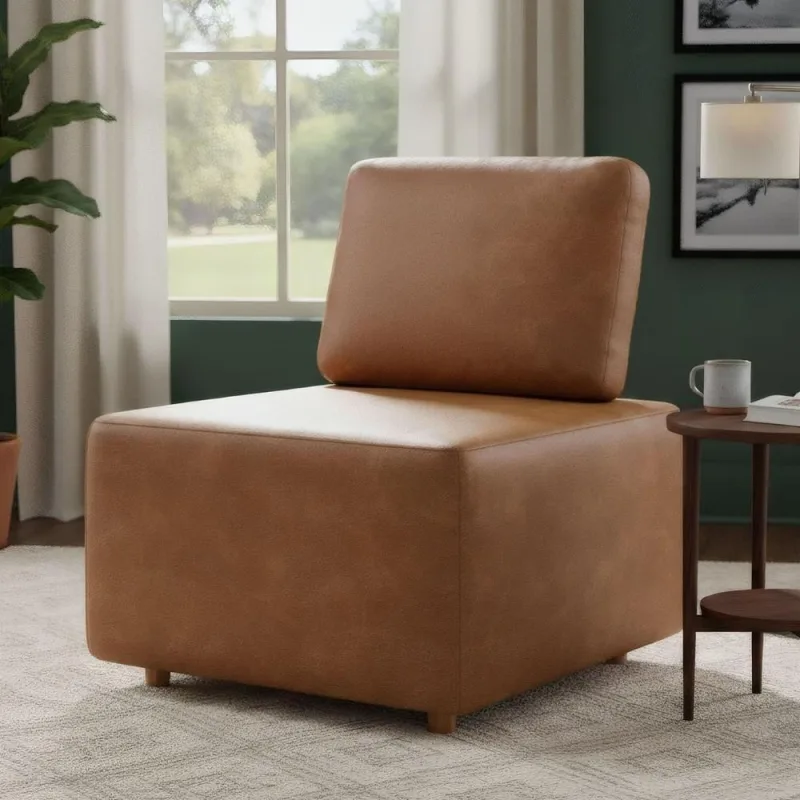 Poltrona Sala De Estar Decorativa Rovier Sintético Caramelo Z32 - Mpozenato - Mpozenato - Móveis