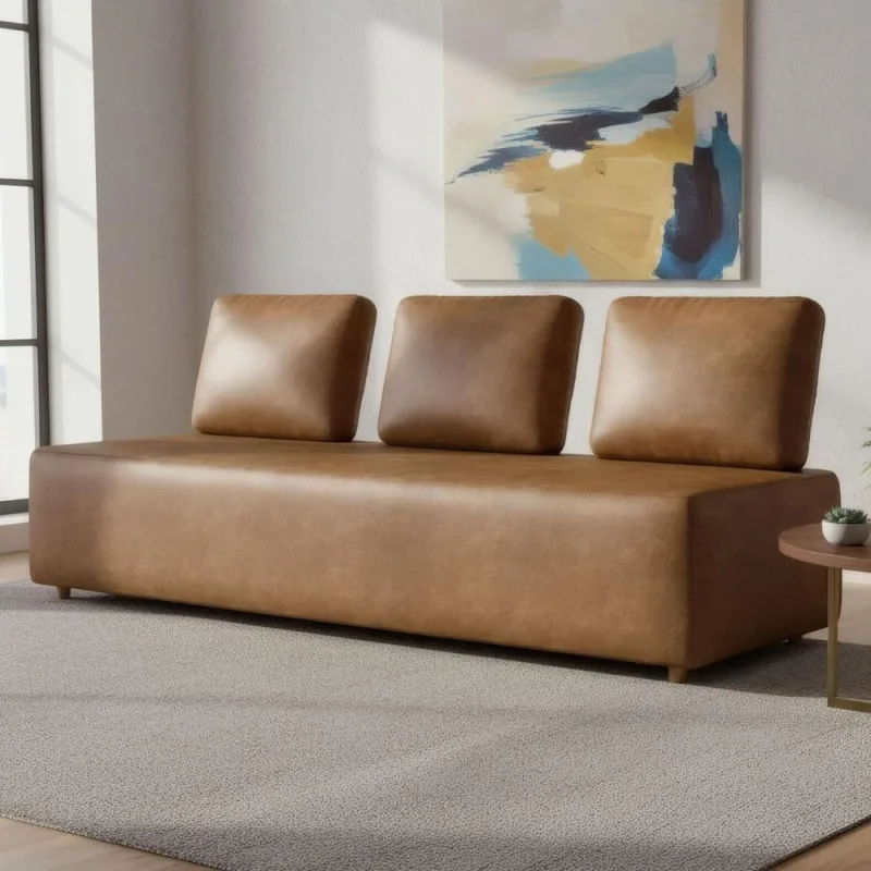 Sofá 3 Lugares 222cm Sala De Estar Rovier Sintético Caramelo Z32 - Mpozenato - Mpozenato