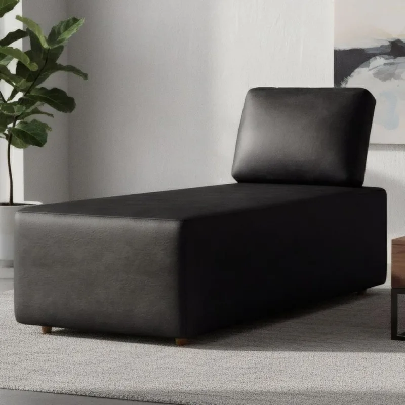 Sofá Chaise Modular 74cm Sala De Estar Sintético Preto Z32 - Mpozenato - Mpozenato - Móveis