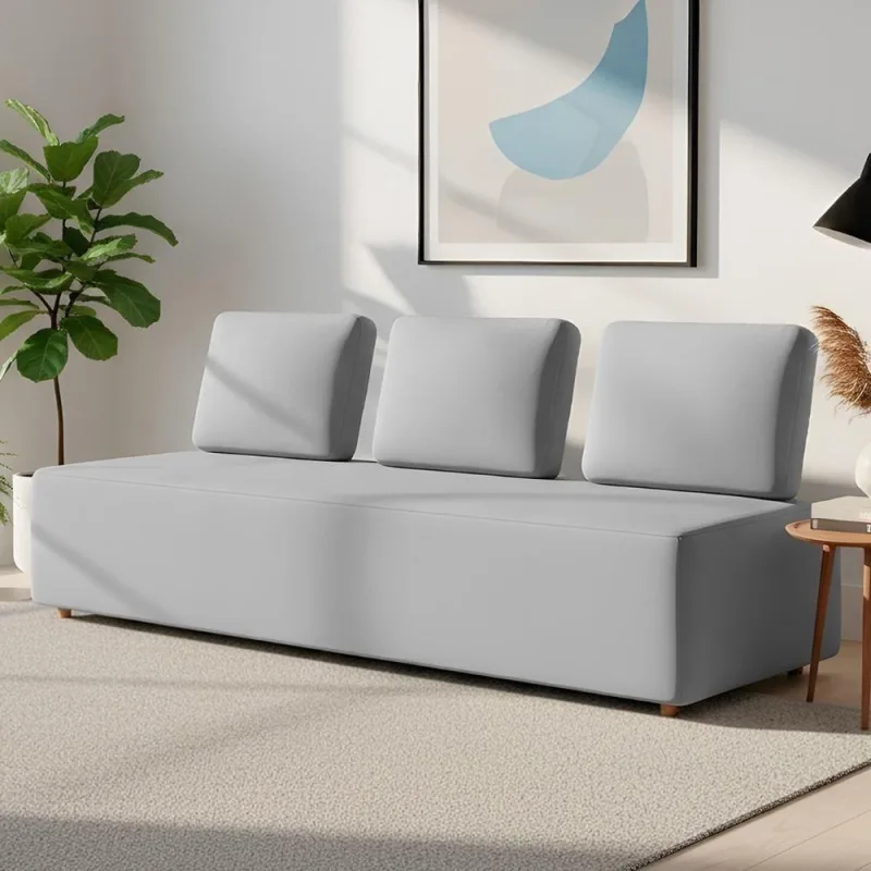 Sofá 3 Lugares 222cm Sala De Estar Rovier Veludo Cinza Z32 - Mpozenato - Mpozenato - Móveis