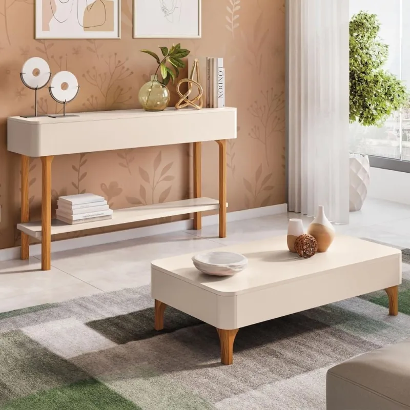 Aparador Sala De Estar Fiero E Mesa De Centro Liz Off White - Hb Móveis - Hb Moveis - Cama, Mesa E Banho