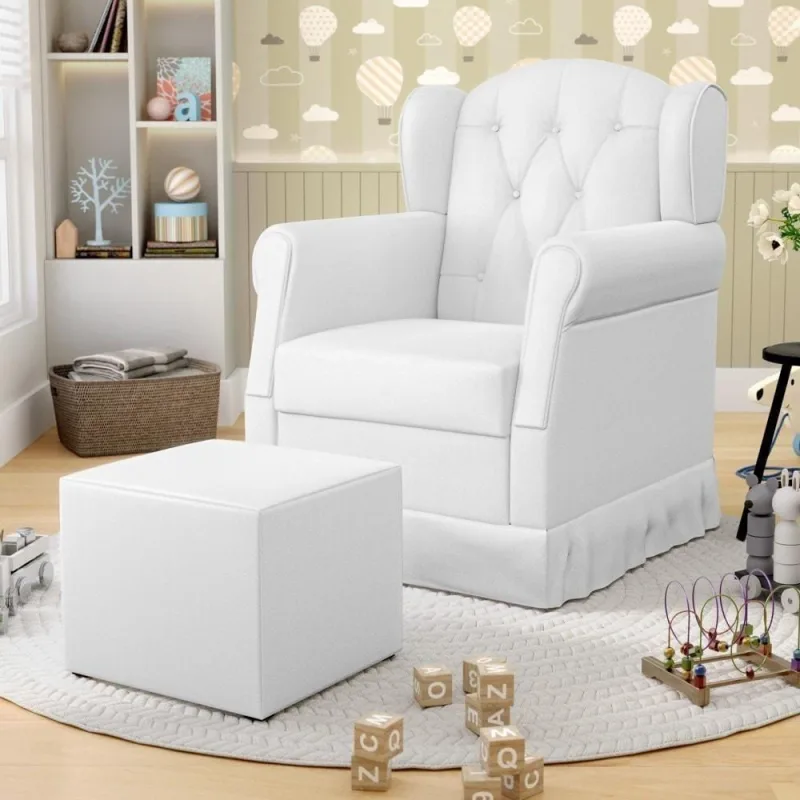 Poltrona de Amamentação Letícia com Balanço e Puff Sintético Branco Phoenix Baby - Phoenix Baby - Agro