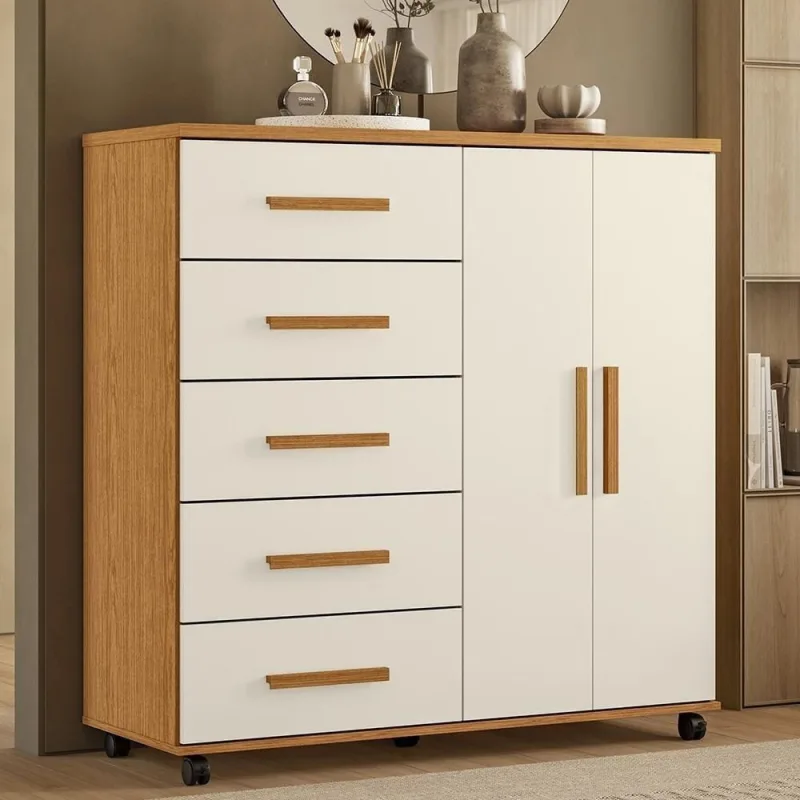 Cômoda para Quarto Torena A02 5 Gavetas com Portas Cinamono-off Mpozenato - Mpozenato