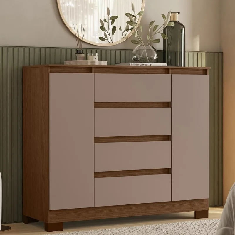 Cômoda com Sapateira Selene A02 4 Gavetas MDF-MDP Nogueira-Cappuccino Mpozenato