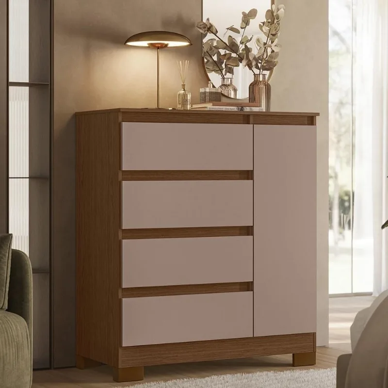 Cômoda com Sapateira Lipion A02 4 Gavetas MDF-MDP Nogueira-cappuccino Mpozenato - Mpozenato