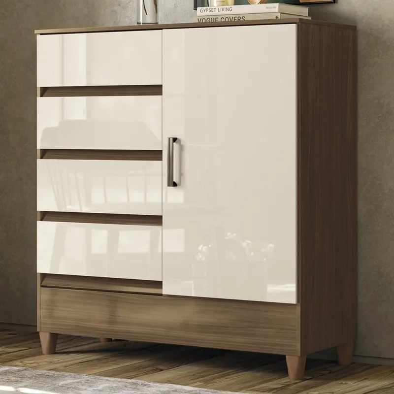 Cômoda Thales 4 Gavetas 1 Porta MDF-MDP Marrom Mpozenato 90CM - Mpozenato - Móveis