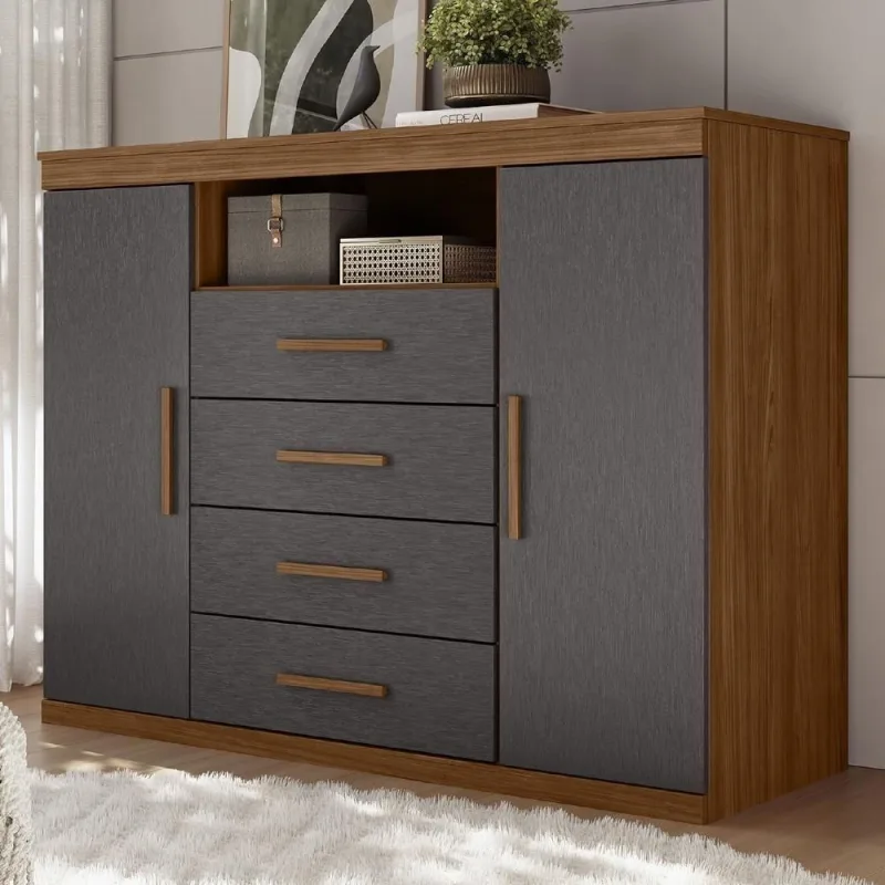 Cômoda Savana S01 4 Gavetas MDF-MDP Jatobá-Grafite Mpozenato 129CM - Mpozenato - Móveis
